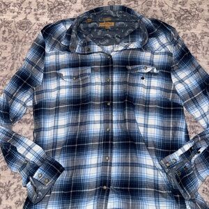 Blue and White Plaid Button-Up Shirt